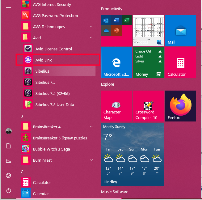 Avid Link-start menu.png